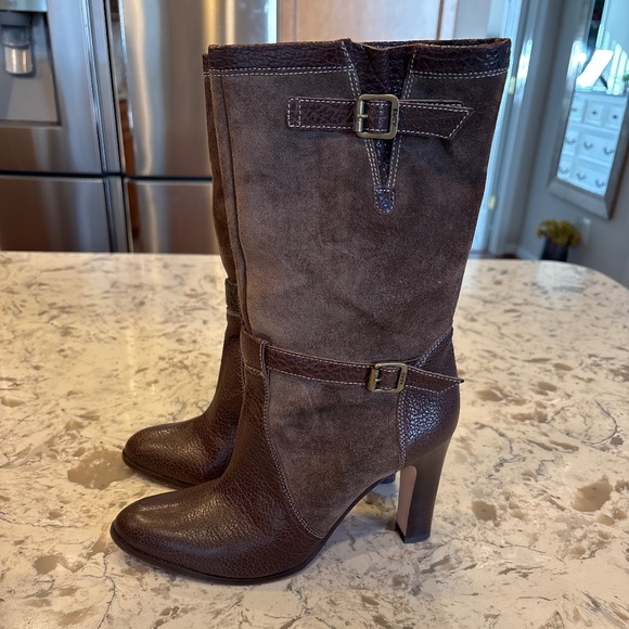 Michael Kors Vintage  Y2K Brown Leather Suede Mid Calf Heeled Boots 8 M - Picture 1 of 6